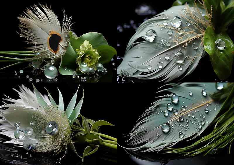 Water droplets on four featehrs