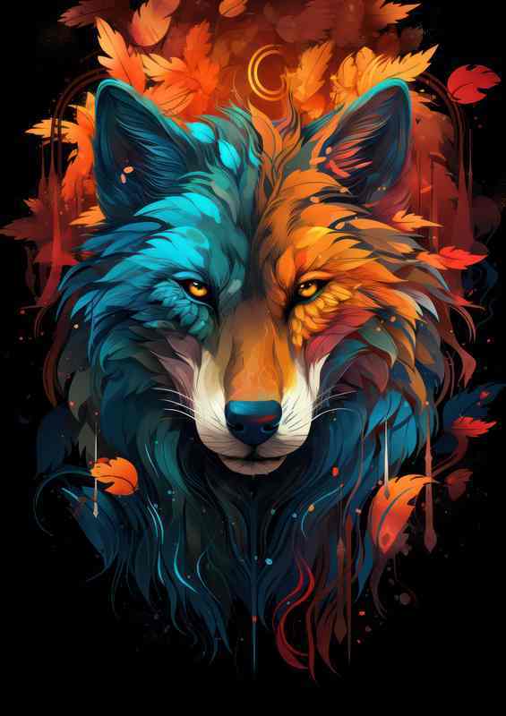 A colourful wolf art style