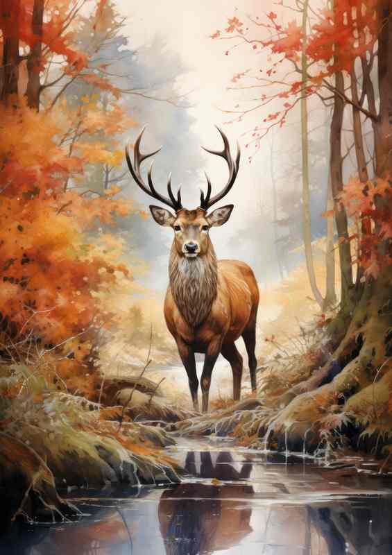 Autumn Deer By The River