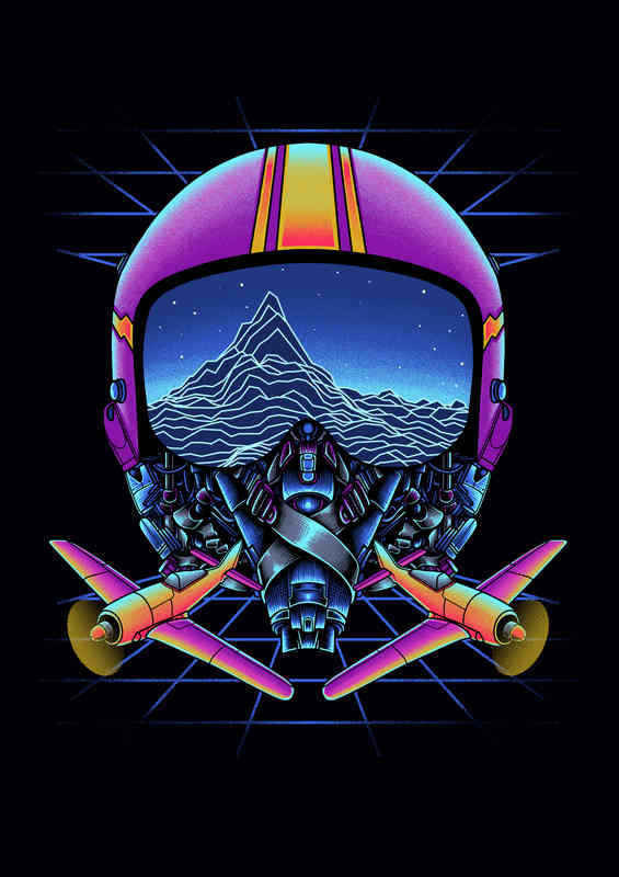 Fighter Helmet Mountains Metal Poster