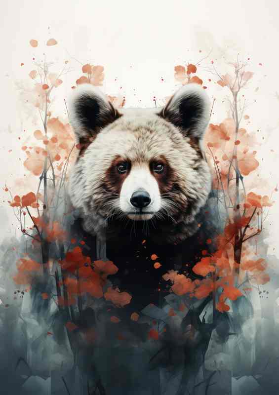 Bear with watercolour style and trees at both sides