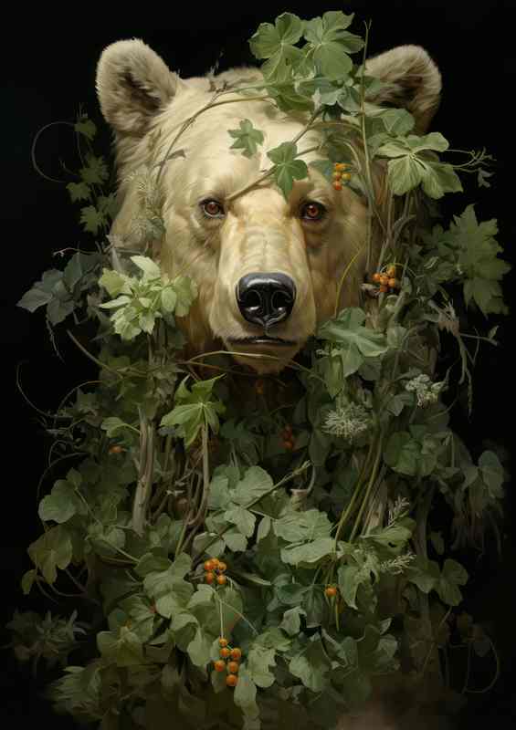 Bears Head surrounded By Foliage
