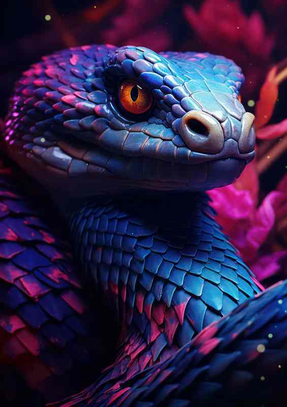 Blightly coloured snake with purples and blue tones