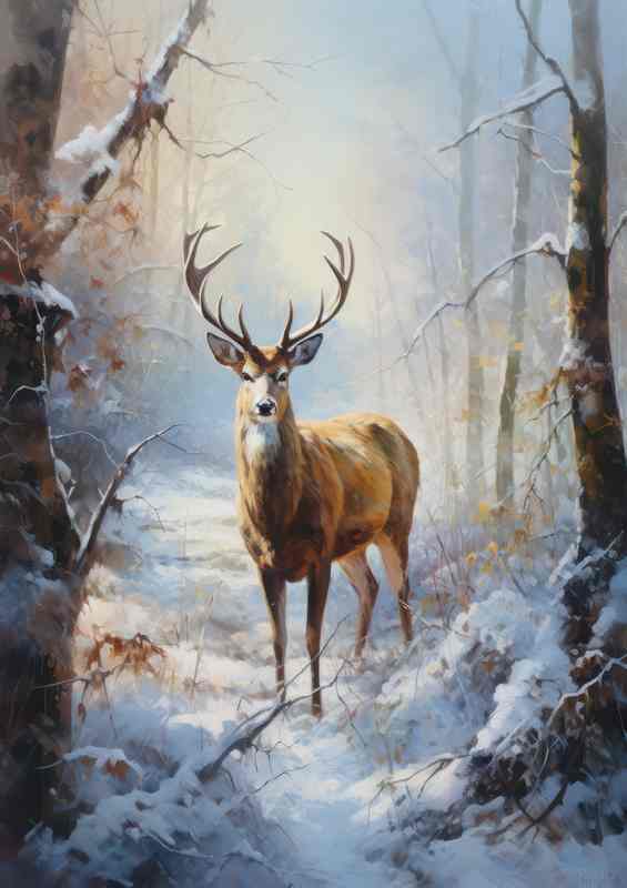 Deer In The Winter Snow In The Woods