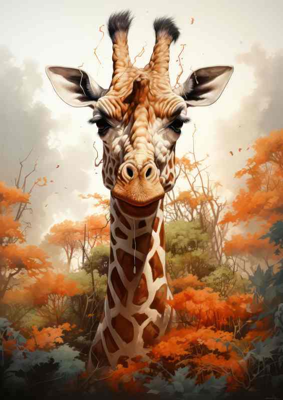 Giraffe in the tree tps couloured in orange and green