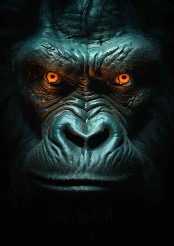 Gorilla face with glowing orange eyes