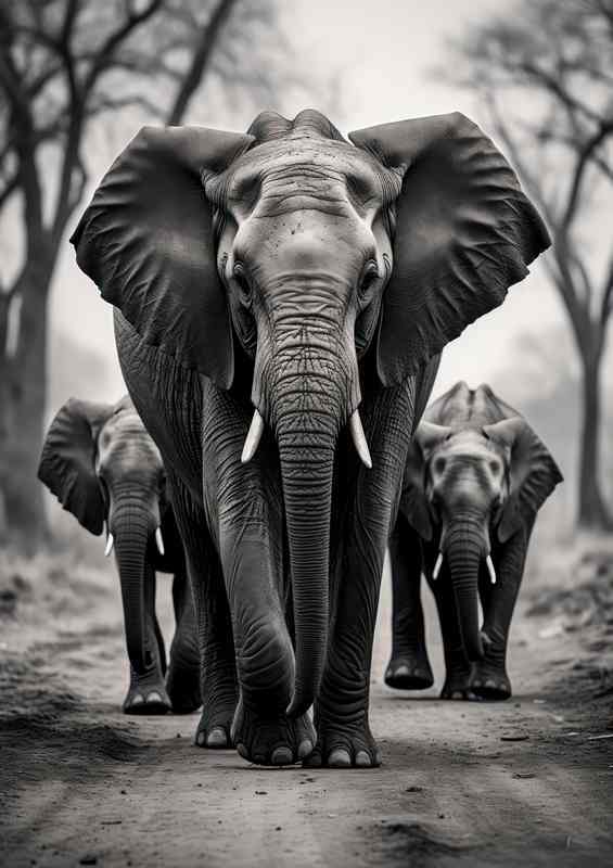 Group of Elephants walking down the path