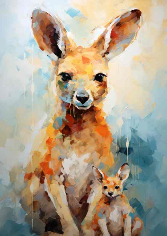 Kangaroo with a little joey in her pouch art style