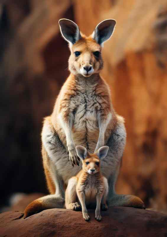 Kangaroo with baby sitting on the hiltop