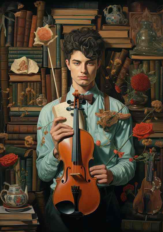 Retro Young Man with Violin