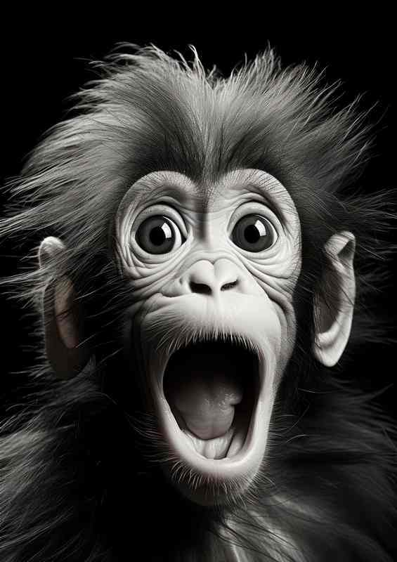 Orangutan baby with his mouth open