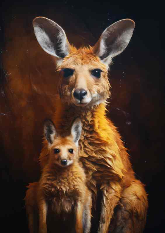 Photo of a kangaroo and her baby
