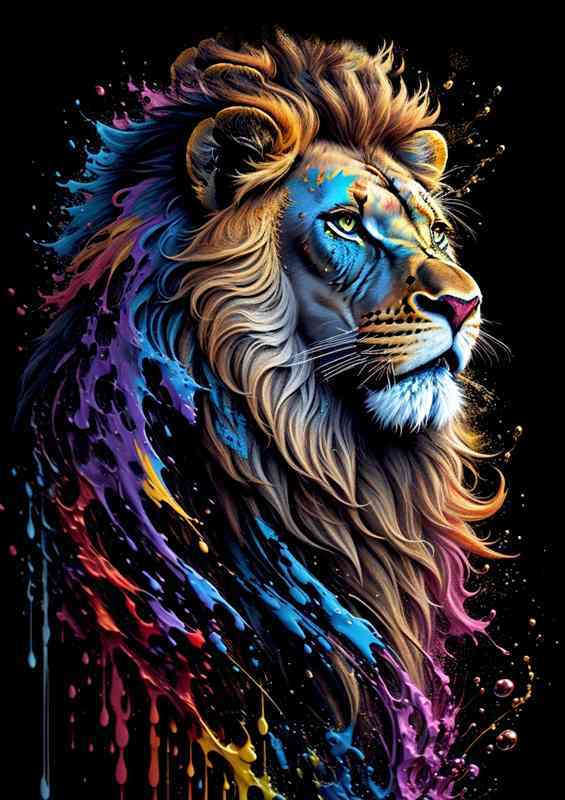 Proud lion king of art splashed in colour