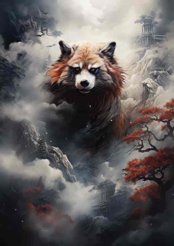 Red Panda With fog and mountains