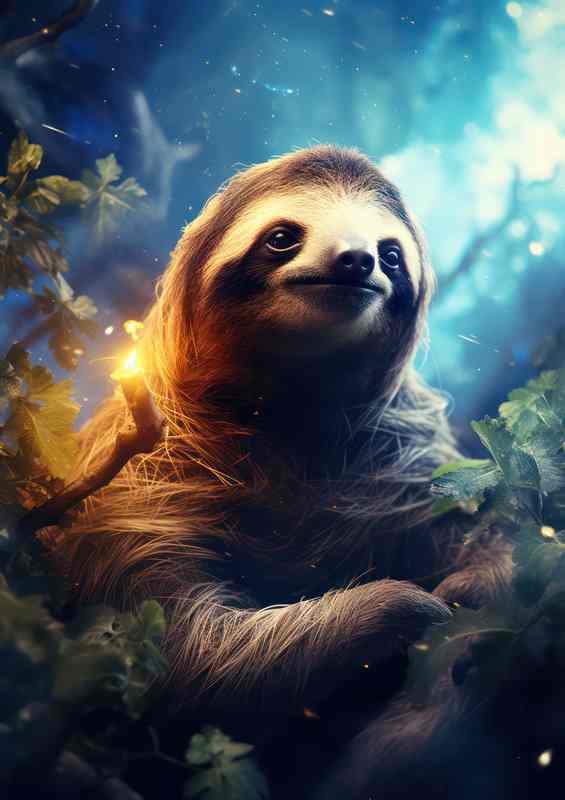 Sloth at night with space like background