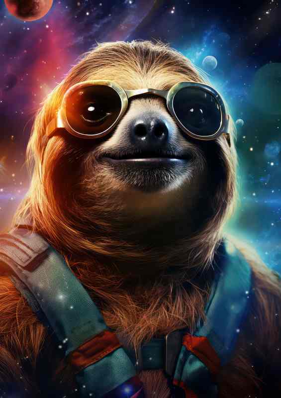 Sloth in space wearing glasses very hip