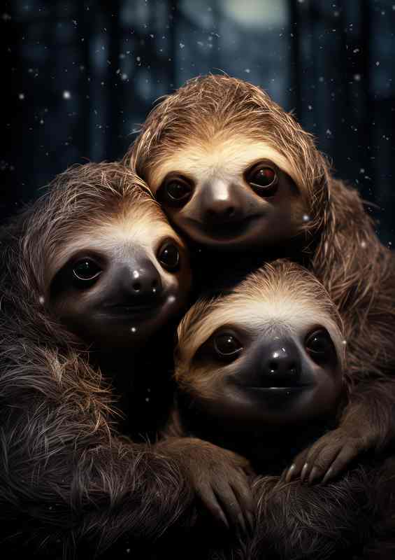 Sloths hugging at night