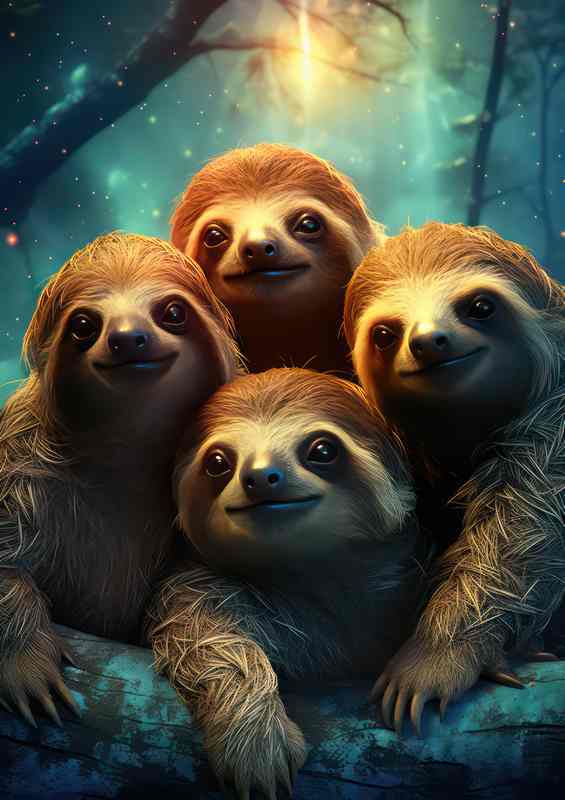 Sloths in the nightscape with a star light background