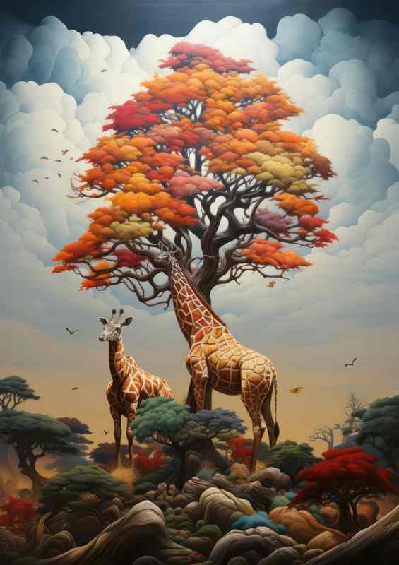 Surreal Mixed Color Giraffe Trees
