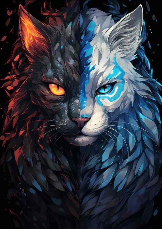 The Anime cats mixed black and blue