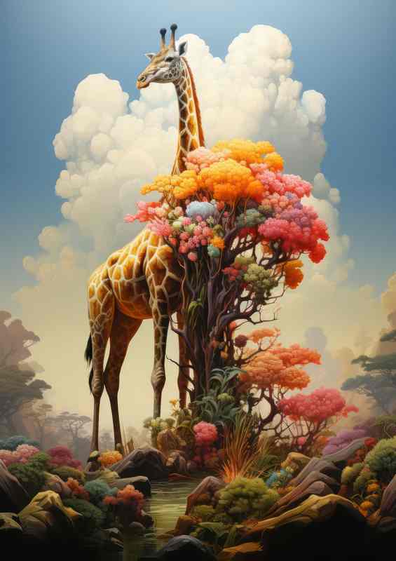 The Coloured tree With A Giraffe standing tall