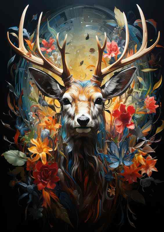 Floral-Blooming Deer w/ Antlers