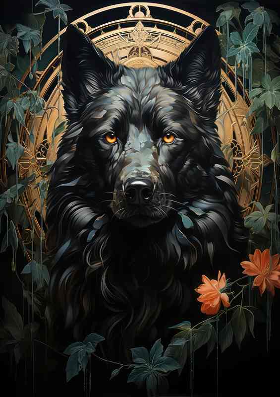 The Rare Black Wolf spiritual dreamy flowers