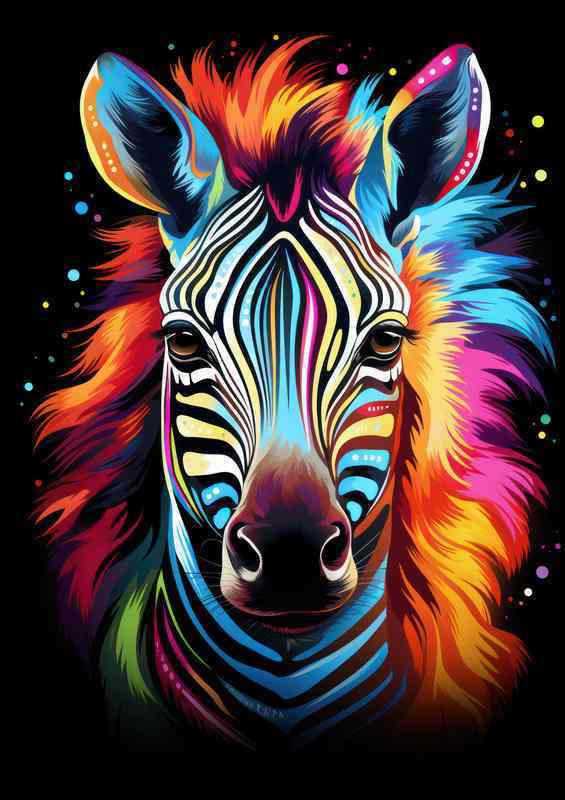 Zebra with coloured stripes abstract style