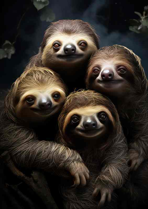 sloths hugging in the midnight sky