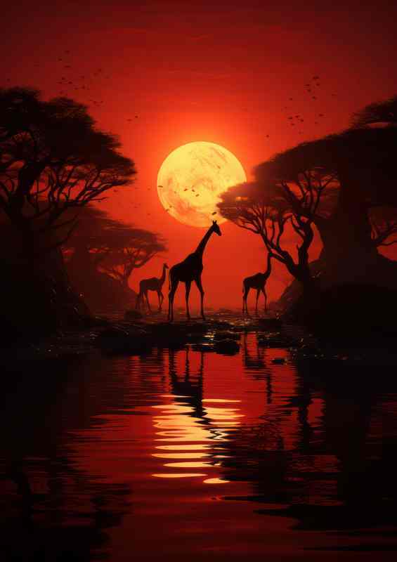 sunset dropping giraffes walking in the shade