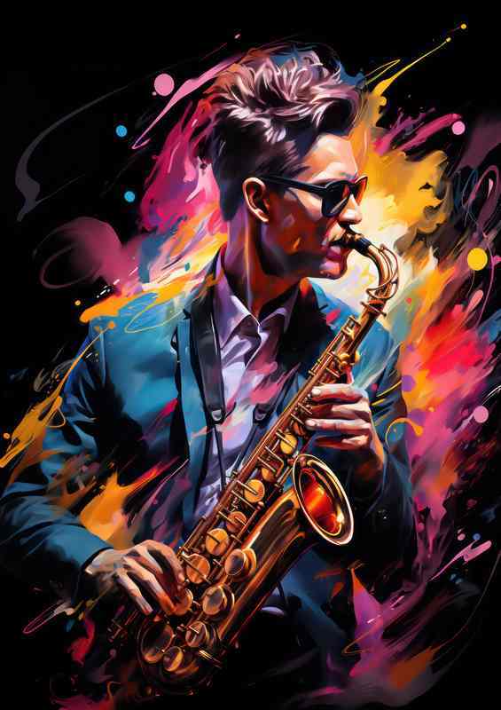 Person playing saxophone along with amazing colours