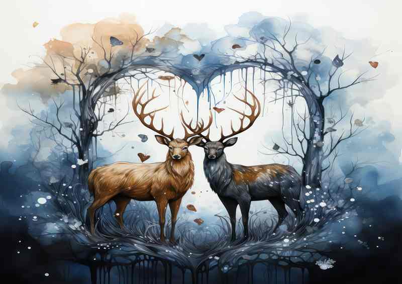 A Pair Of Stag Deers in the love tree