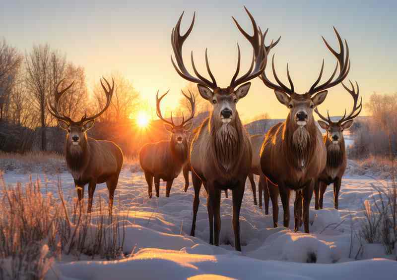A hurd Of Elk Standing In the snow