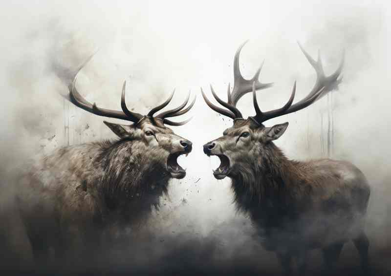 A pair Of Elks Squaring Up in the morning mist