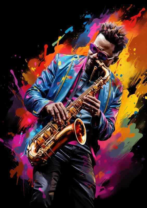 Playing saxophone along with coloir splash