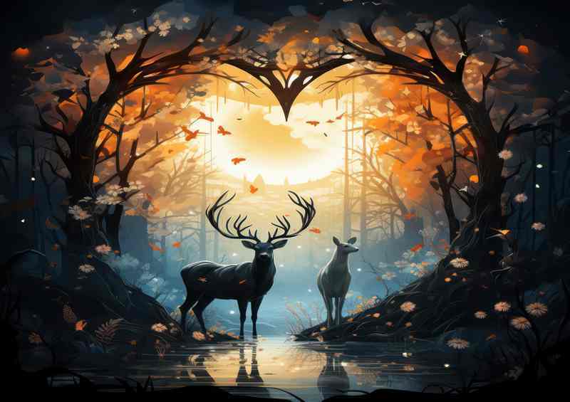 Deer reflections by the lake