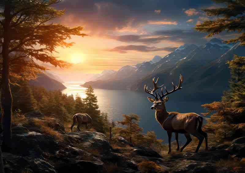 Deer with the sunsert in the background