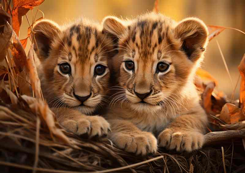 Lion cubs watching and been courious