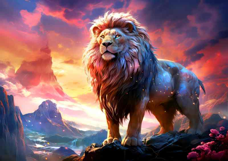 Lion standing on the rocks