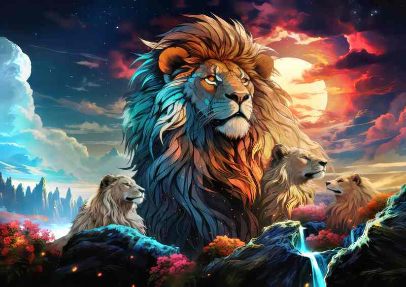 Lions looking at the night sky