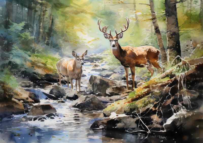 Silent Watchers Deer in the Untamed Woods
