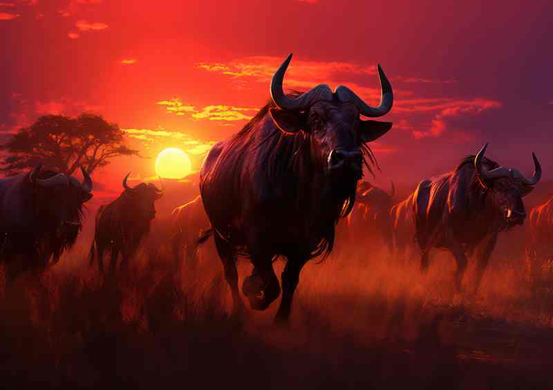 Wilederbeasts on a stampead in the african plane