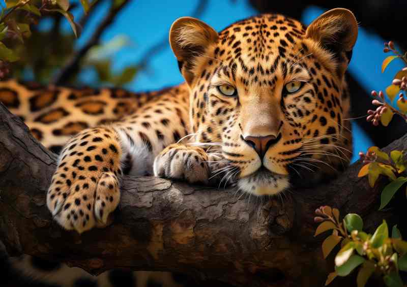 lazy Leopard lying on a branch of a tree