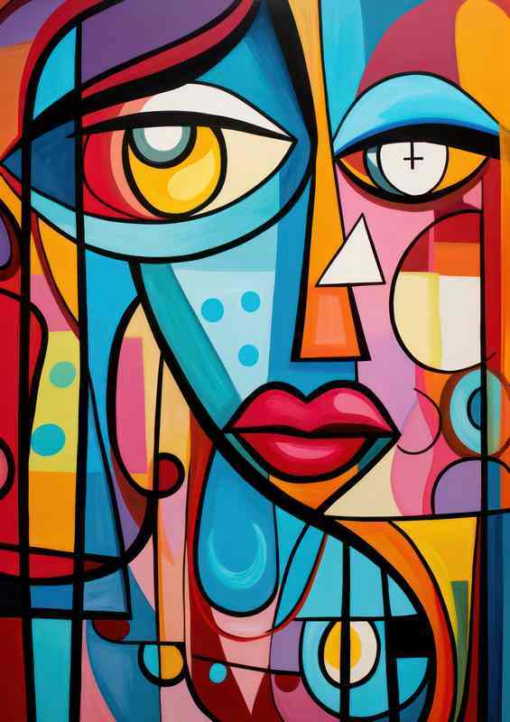 Vibrant Encounters Abstract Faces in Multicolor