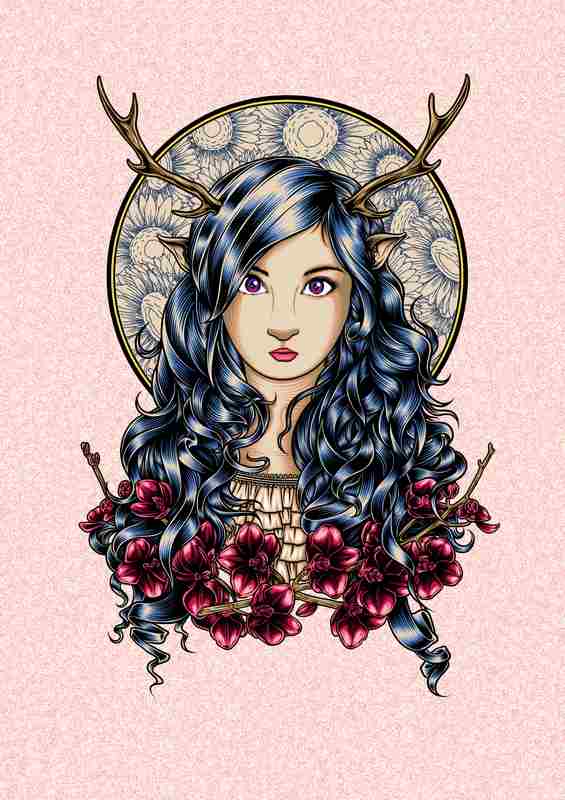 Fawn Girl Pink Metal Poster