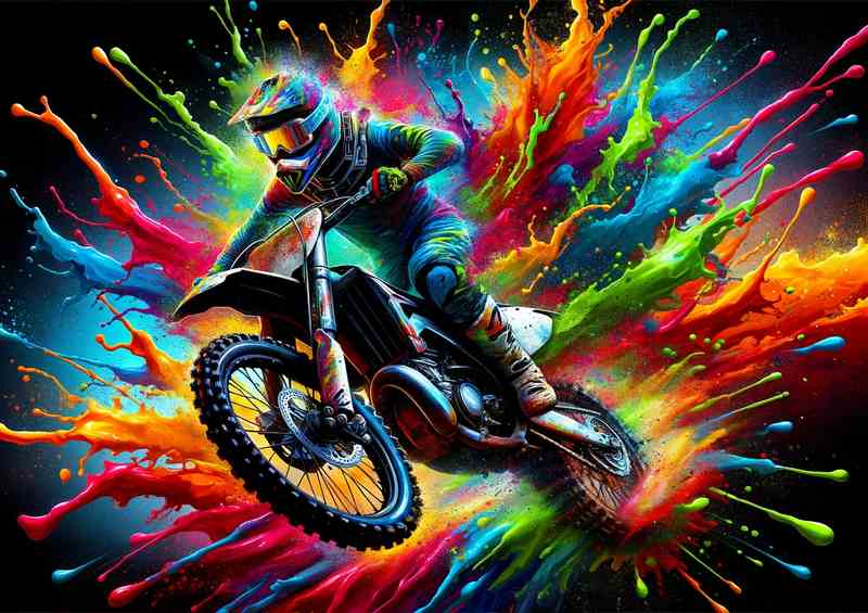 Explosive Motocross Stunt Vivid Splash Colors