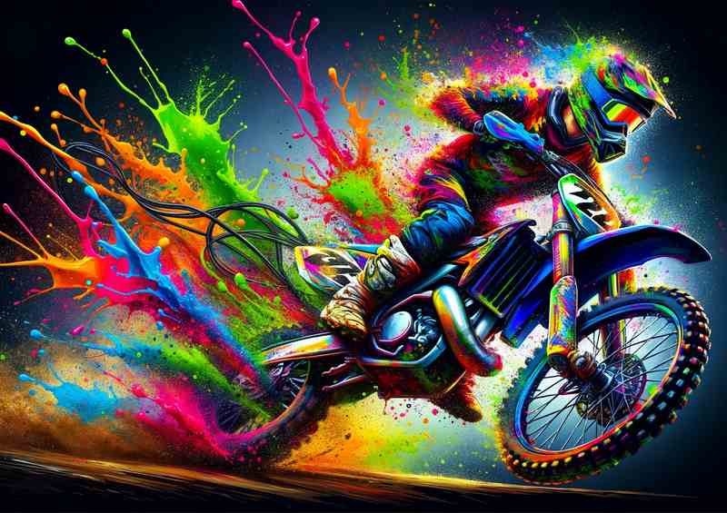 Motocross Stunt Vivid Splash Colors an action packed