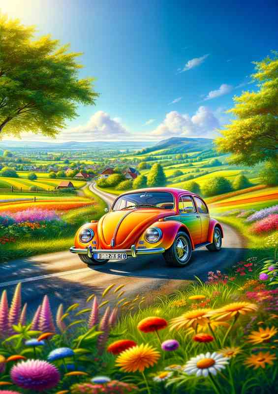 Beetle Car in Vibrant Countryside