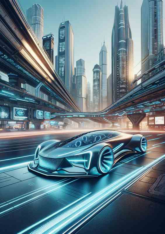 Futuristic Concept Car in an Urban Sci Fi Setting