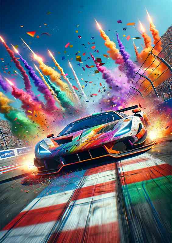 Vibrant Supercar Battle with Colorful Explosions